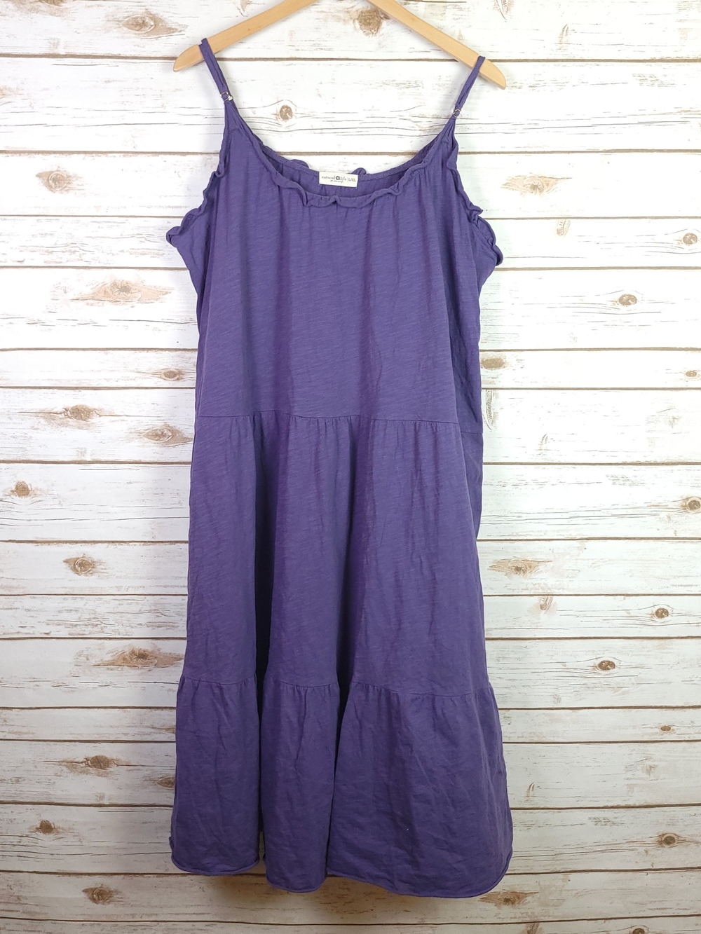 Natural Life Tiered Midi Dress L/XL Purple Boho Beach Resort Cotton Sundress